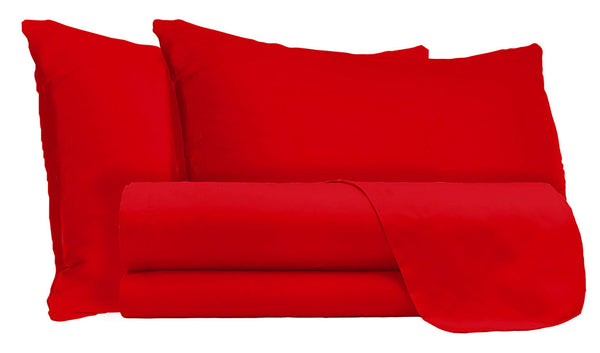 acquista Ensemble de draps doubles dessus et dessous et taies d'oreiller couleur unie rouge