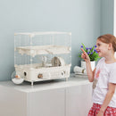 Gabbia per Criceti a 2 Livelli 44,5x28x44 cm 3 Porte Ruota e Tubi in Acciaio e PP Crema e Bianco  