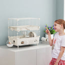 Gabbia per Criceti a 2 Livelli 44,5x28x44 cm 3 Porte Ruota e Tubi in Acciaio e PP Crema e Bianco  