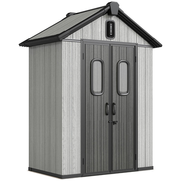 Capanno Box da Giardino 160x98x217 cm Doppie Porte Bloccabili in Plastica Grigio sconto