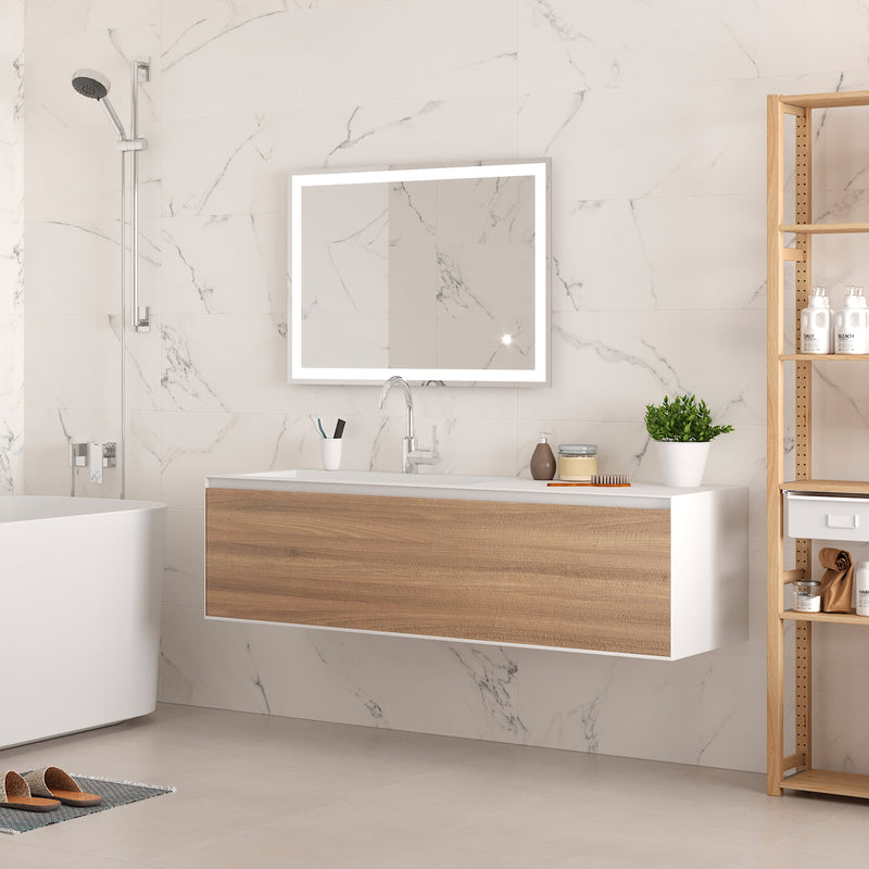 Specchio da Bagno Hercules con Illuminazione Led Frontale e Decorativa Alluminio e Vetro Emuca