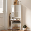 Scarpiera a Specchio 63x17x146 cm a 4 Ante Antiribaltamento in Legno Bianco      