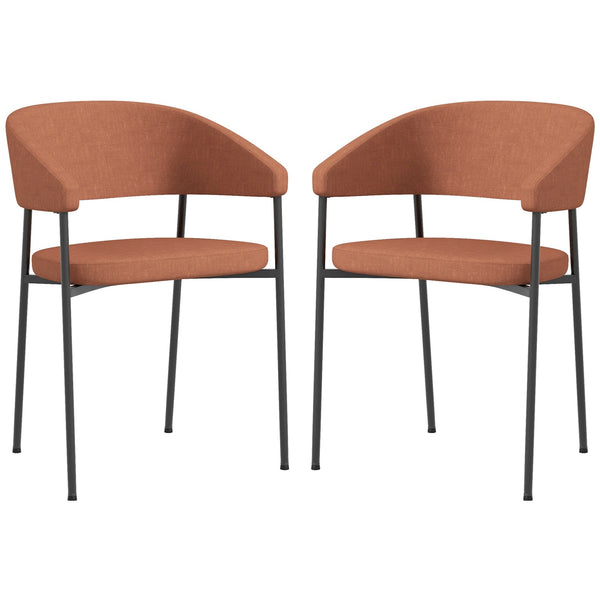 Set 2 Sedie da Pranzo Imbottite e Monoblocco 59x56x78 cm in Tessuto Effetto Lino e Acciaio Arancione sconto