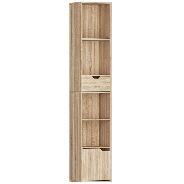 sconto Scaffale Libreria 30x24x158 cm a 4 Ripiani Aperti con Armadietto e Cassetto Color Legno