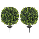 Set 2 Piante Artificiali di Bosso da 40 cm con Picchetto Integrato per Interno ed Esterno in PE Verde      