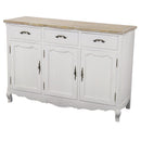 Credenza in Legno 3 Ante 3 Cassetti 126x45x88cm Country Bianca