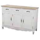 Credenza in Legno 3 Ante 3 Cassetti 126x45x88cm Country Bianca