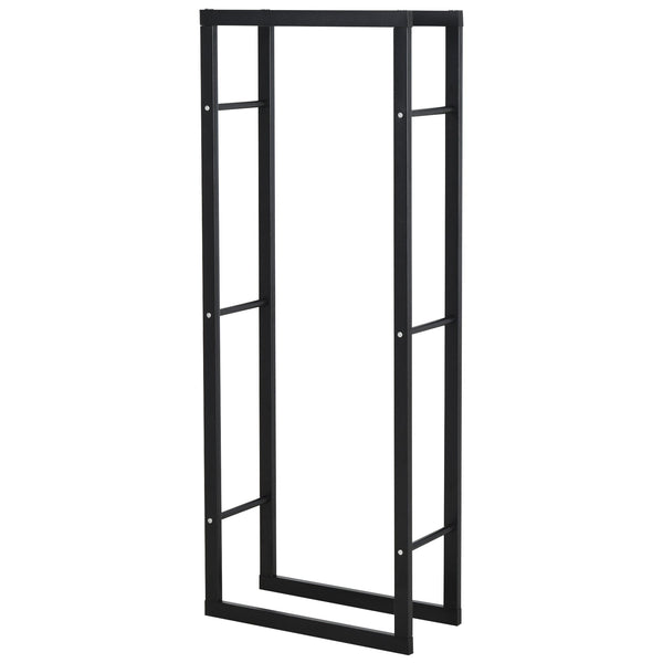 Porte-bûches Fer Bois Abri 60x25x150 cm Intérieur Max 100kg Noir sconto