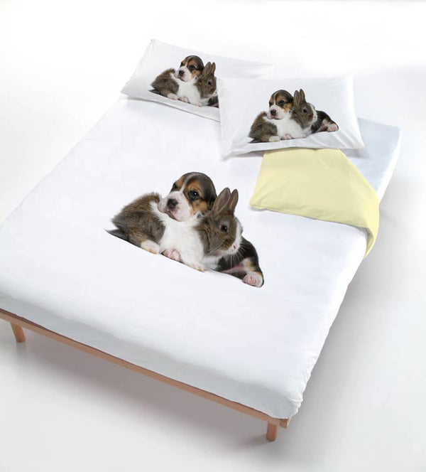 Housse de couette avec impression sur le sac et taies d'oreiller chien/lapin online