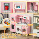 Cucina Giocattolo per Bambini 3+ Anni 90x33,3x91,6 cm con Fornelli Luci e Suoni Forno Microonde e Rubinetto in MDF Rosa      