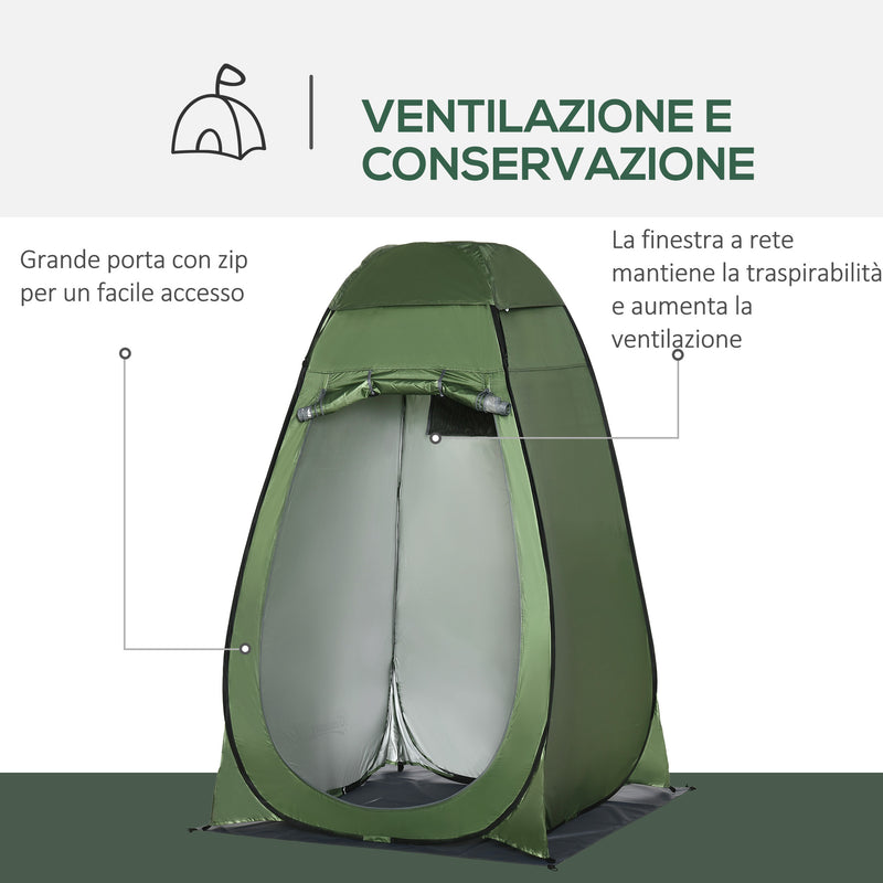 Tenda da Doccia Pop Up Impermeabile 126x124x189 cm con Porta a Cerniera Verde Scuro   