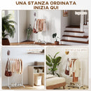 Stand Appendiabiti da Ingresso 68x43x171 cm Asta Ganci e Ripiano Inferiore con Ruote in Metallo Bianco  