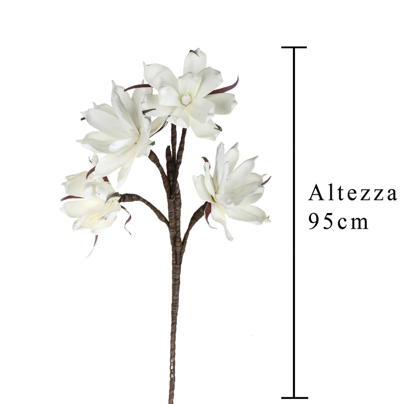 Set 2 Magnolie Composta da 4 Fiori Artificiali Altezza 95 cm Bianco