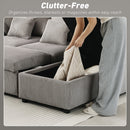 Divano Letto Moderno a U 282x140x86 cm con 2 Chaise Longue e Vani Contenitore Velluto a Coste Grigio      