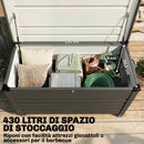 Panca Contenitore da Esterno 120x61x67 cm Capienza 350L con Coperchio Bloccabile in Acciaio Grigio      