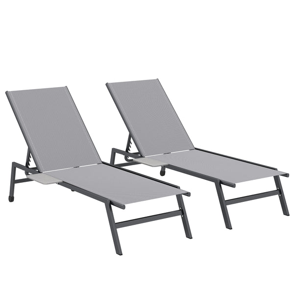 Set 2 Lettini Prendisole Regolabili in 5 Posizioni con Tavolino Laterale e 2 Ruote in Metallo e Poliestere Grigio sconto