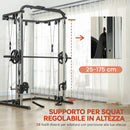 Palestra Multifunzione 3 in 1 210x132x225 cm con Sistema di Cavi Incrociati Squat Rack Regolabile Barra Bilanciere e Barre Trazioni in Acciaio      