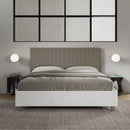 Letto Matrimoniale con Rete e Contenitore Alzata Comoda Struttura Bianco Frassico e Testata in Similpelle Burmy Cappuccino Varie Misure