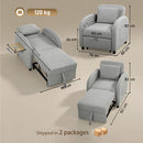 Poltrona Letto 3 in 1 Estraibile con Schienale Regolabile e Tavolino Laterale Letto 60x181 cm in Tessuto Effetto Lino Grigio      