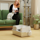 Lettiera per Gatti con Bordi Rialzati 60x40x28 cm in Acciaio Inox e PP Grigio Chiaro   