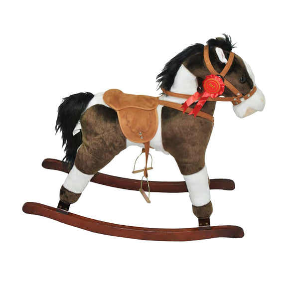 Cheval à Bascule Arthu en Peluche et Bois avec Roues et Sons pour Enfant Marron Beige sconto