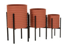 Porta Vasi Milly Tris Ø36x56,5 cm - Ø30x48,5 cm - Ø24x37,5 cm in Ferro Rosso mattone e Nero      