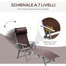 Lettino Prendisole Relax Reclinabile Pieghevole Telaio in Metallo Marrone 137x63.5x100.5 cm