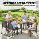 Set 7 Pezzi da Giardino con Tavolo a 2 Sezioni e 6 Sedie Impilabili in Texteline Grigio      
