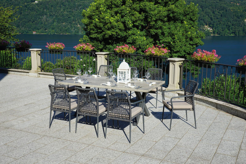 Sedia da Giardino in Alluminio e Corda con Cuscino Vorghini Pisa Grigio Scuro