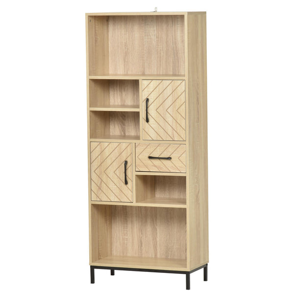Bibliothèque 60x30x150 cm avec portes et tiroirs en bois sconto
