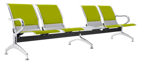 sconto Panca per Sala Attesa 4 Posti da Ufficio con Cuscino e Tavolino in Acciaio e Similpelle Argento/Pistacchio