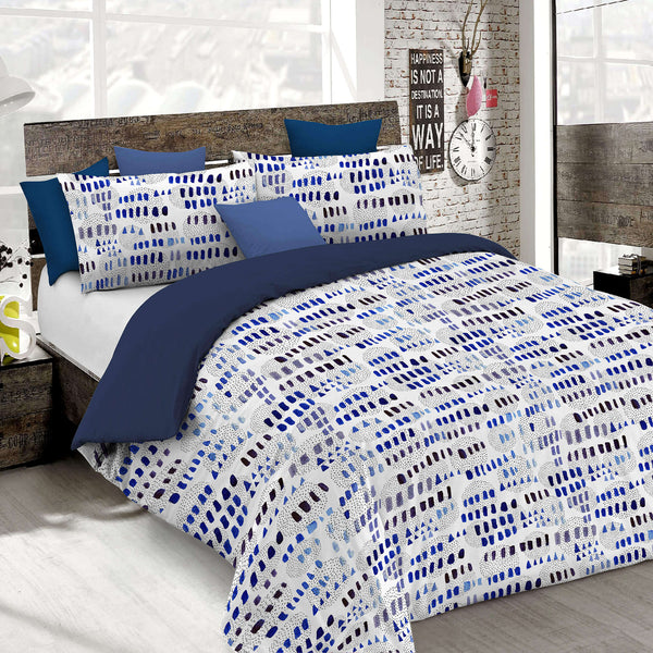 online Housse de couette avec impression sur le sac et taies d'oreiller double face à pois et lignes