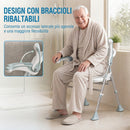 Sedia Doccia Pieghevole 51,5x61,5x63-74,5 cm con Braccioli Ribaltabili e Altezza Regolabile Portata 136 kg in Lega di Alluminio      