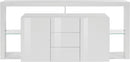 Credenza con 2 Ante 3 Cassetti e Ripiani in Vetro a Giorno 180x40x80 cm Essential 2A 3C Bianco Lucido  