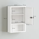 Armadietto Porta Medicinali da Parete 40x15x60 cm a 3 Ripiani con Chiave Anta Ventilata e Vani Portaoggetti in Acciaio Laminato Bianco      