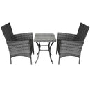 Set Tavolino e 2 Sedie da Giardino Set Bistrò in Rattan Vimini e Vetro Grigio 