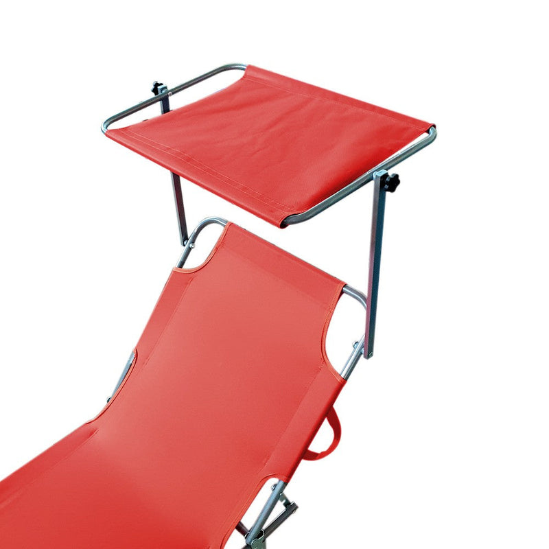 Lettino Prendisole Pieghevole con Schienale Regolabile e Parasole Rosso