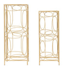 Porta Telefono Bubbles Coppia 35x35x90-30x30x80 cm in Ferro e Specchio Oro e Argento
