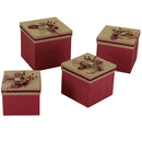 Set 4 Scatole cartone e stoffa con fiocco e bacche quadra 