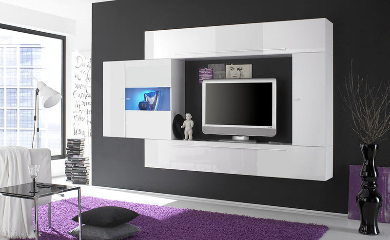 Parete Attrezzata Mobili Soggiorno 4 Mobili Sospesi in Melamina 272x36x200cm TFT Primo Bianco