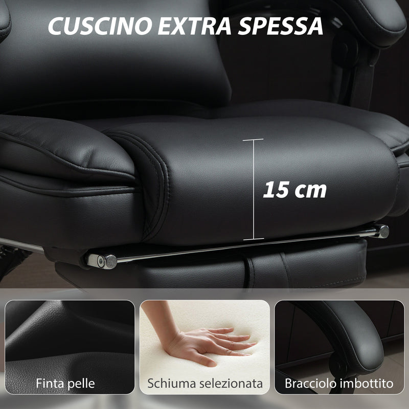 Sedia da Ufficio Presidenziale 69x72x118-126 cm con Poggiapiedi e Supporto Lombare in Pelle PU Nero  
