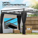 Pergola Gazebo 3x3 m con Tetto Scorrevole UV30+ e 4 Pareti Laterali Grigio Scuro      