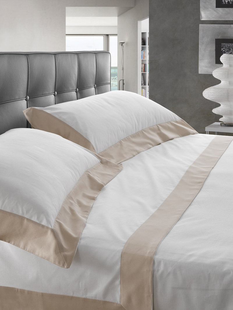 Set Lenzuola Sopra Sotto e Federe Balza in Raso Mitera Diamante Ostrica Varie Misure