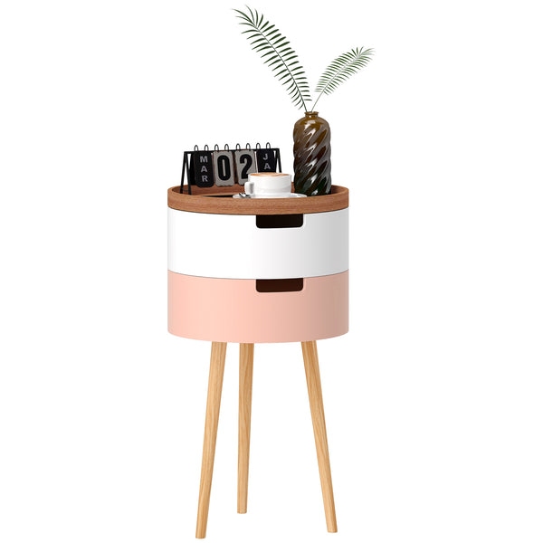 sconto Set 2 Tavolini da Caffè con 2 Vani Contenitore e Vassoio Superiore Ø35 x 65,5 cm in MDF e Legno Bianco e Rosa