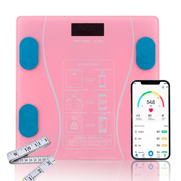sconto Balance Digitale Max 180 Kg en Verre avec App Bluetooth Rose
