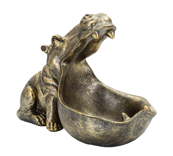 prezzo Ippopotamo Svuota Tasche 30x22x16 cm in Poliresina Oro Antico
