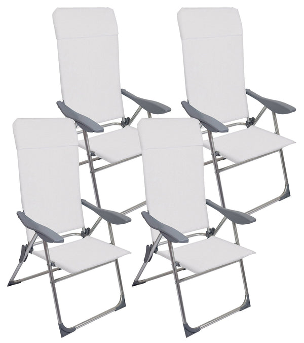 Lot de 4 Transats Pliants Inclinables 59x64x108 cm en Aluminium et Textilène Ivoire sconto