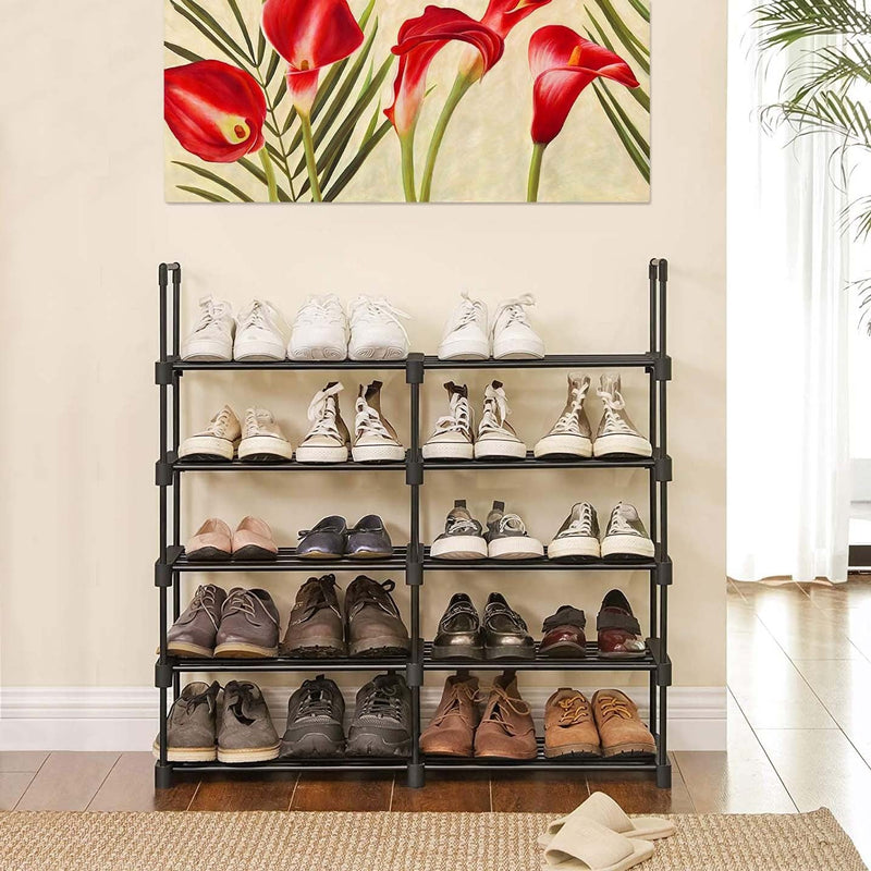 Scarpiera 10 Ripiani Modulabili 45x30x174 cm in Metallo Nera