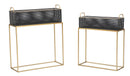 Porta Vasi Fashion Rettangolare Coppia 60x23x73,5-51x20x64 cm in Ferro Nero e Oro