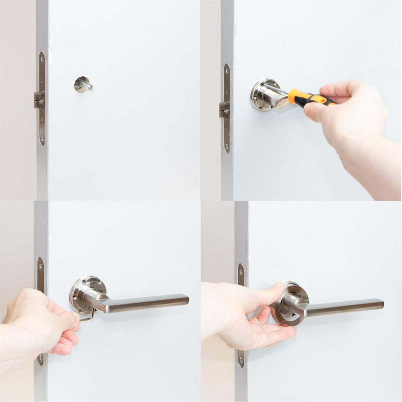 Maniglie Perth per Porta da Interno Ø50 mm Alluminio e Zama Nickel Satinato 5 Set. Emuca